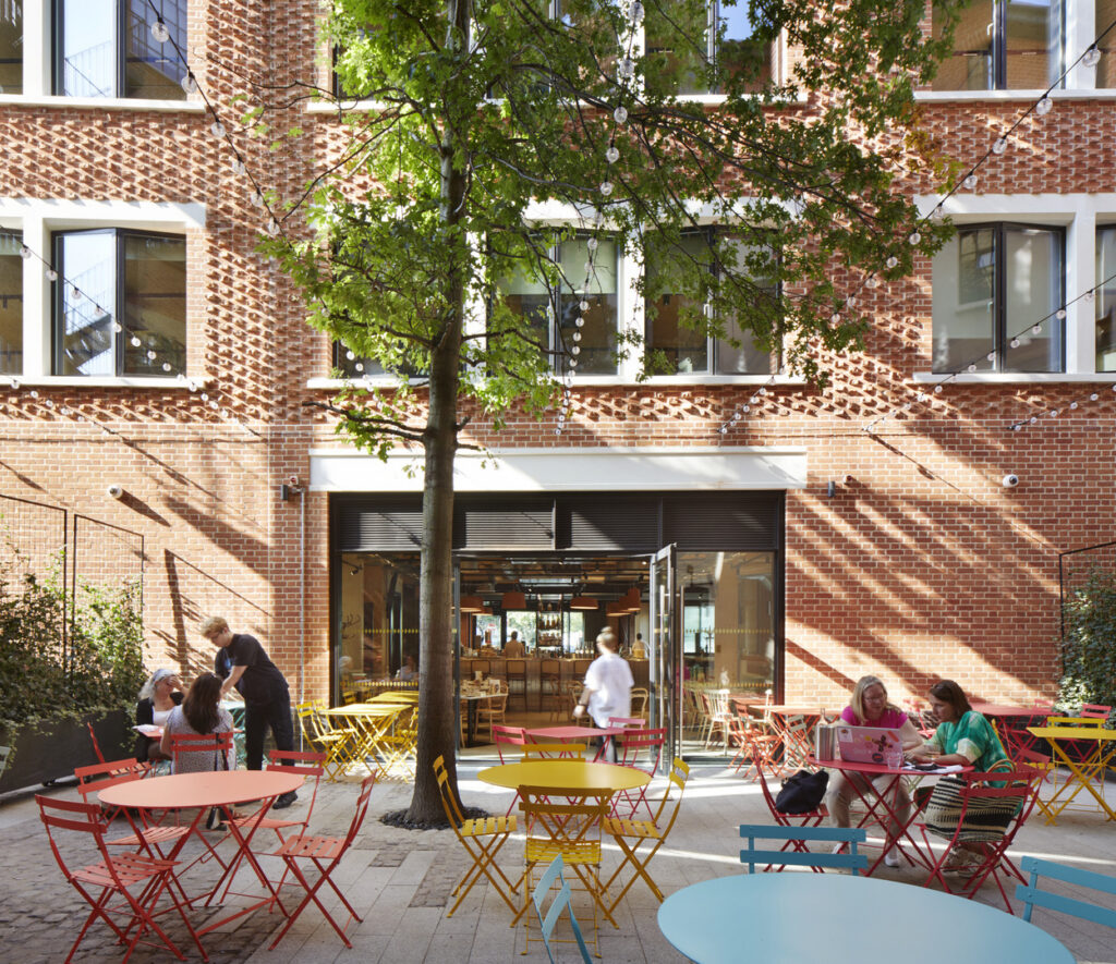 The beautiful courtyard just off the hot desk lounge